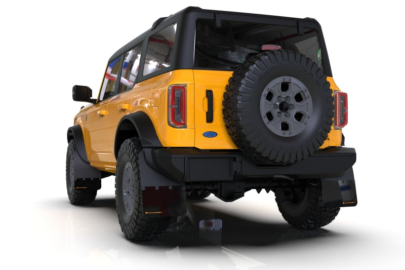 Rally Armor 21-25 Ford Bronco (Plstc Bmpr + RB - NO Rptr/Sprt) Blk Mud Flap w/Cy Orange Logo
