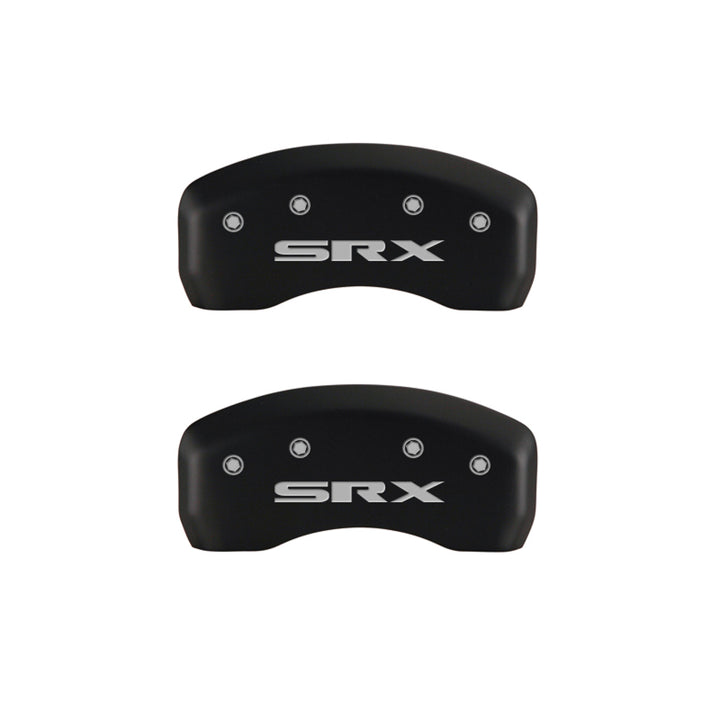MGP 4 Caliper Covers Engraved Front Cursive/Cadillac Engraved Rear SRX Red finish silver ch