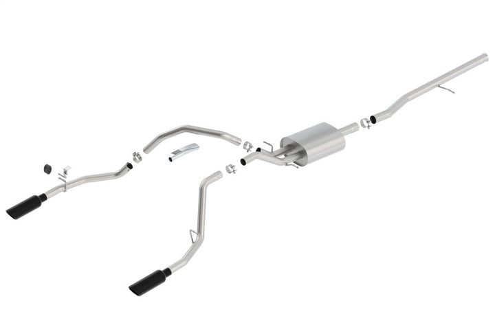 Borla 14 Sierra 1500 C/B S-Type Exhaust/2.75in Into Dual 2.25in Out 4in Split Rear Exit-Black Chrome