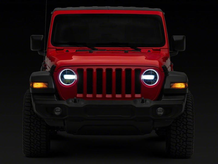 Raxiom 18-23 Jeep Wrangler JL Axial Series 9-In LED Headlights- Black Housing (Clear Lens)
