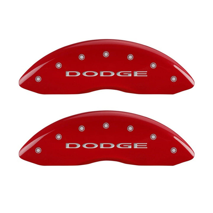 MGP Front set 2 Caliper Covers Engraved Front With out stripes/Dodge Red finish silver ch