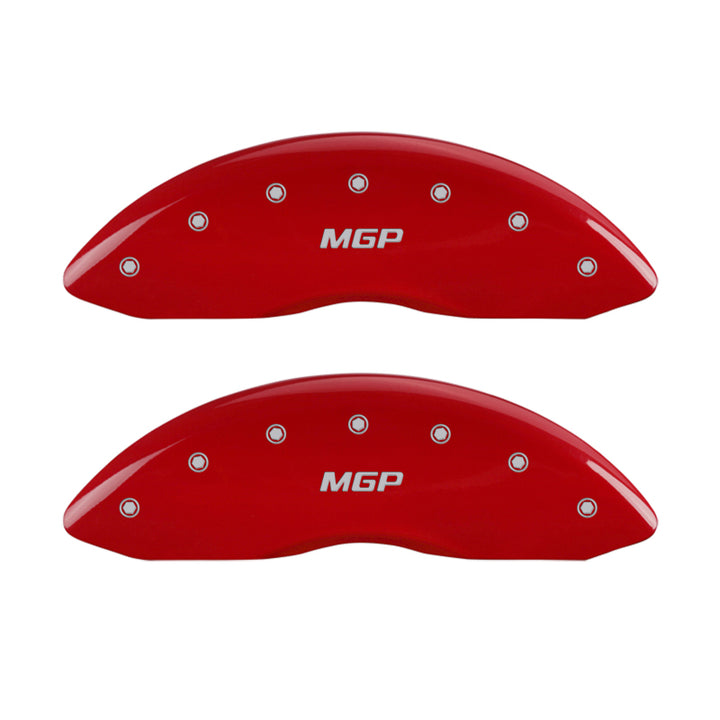 MGP 4 Caliper Covers Engraved Front & Rear MGP Red Finish Silver Char 2014 Chevrolet Express 2500
