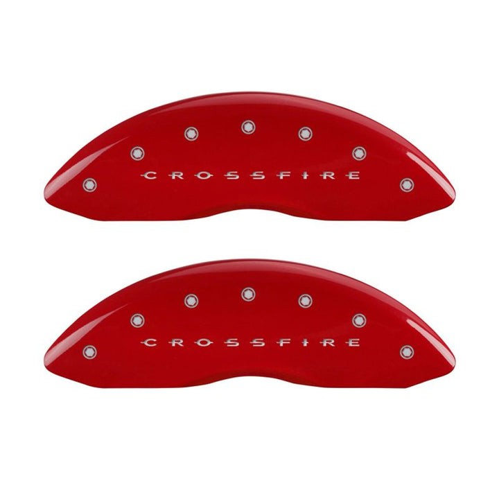 MGP 4 Caliper Covers Engraved Front & Rear Crossfire Red finish silver ch