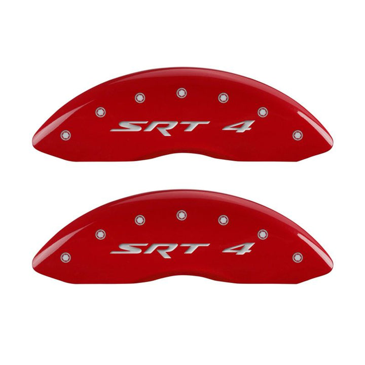MGP 4 Caliper Covers Engraved Front Charger Engraved Rear RT Red finish silver ch