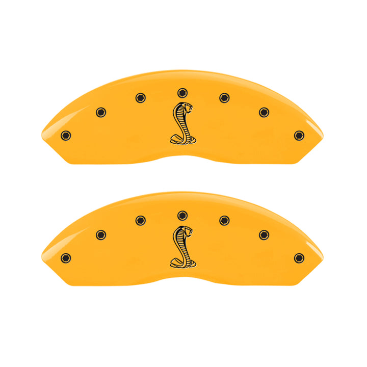 MGP 4 Caliper Covers Engraved Front & Rear Tiffany Snake Yellow Finish Black Char 2005 Ford Mustang