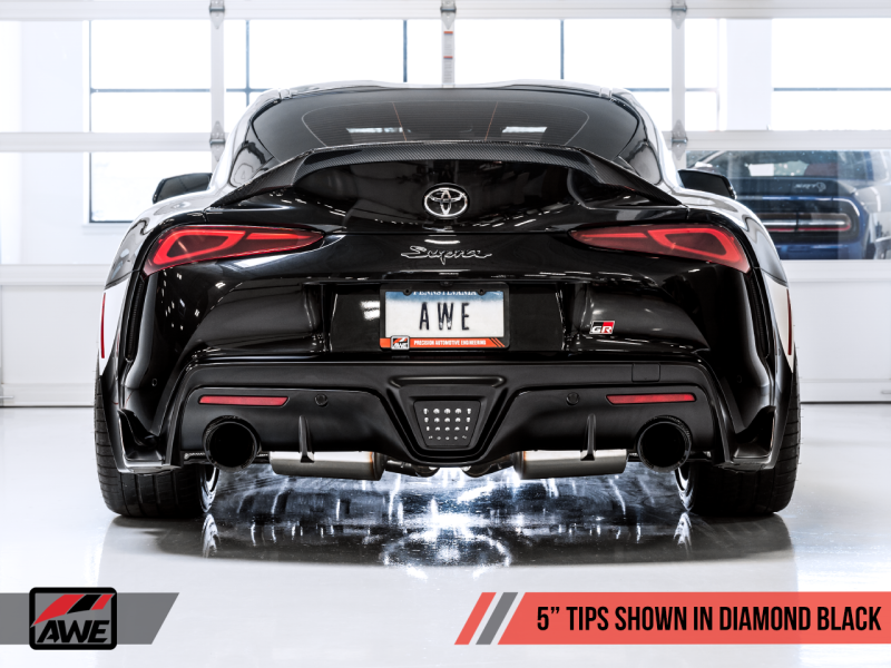 AWE Tuning 2020 Toyota Supra A90 Resonated Track Edition Exhaust - 5in Diamond Black Tips