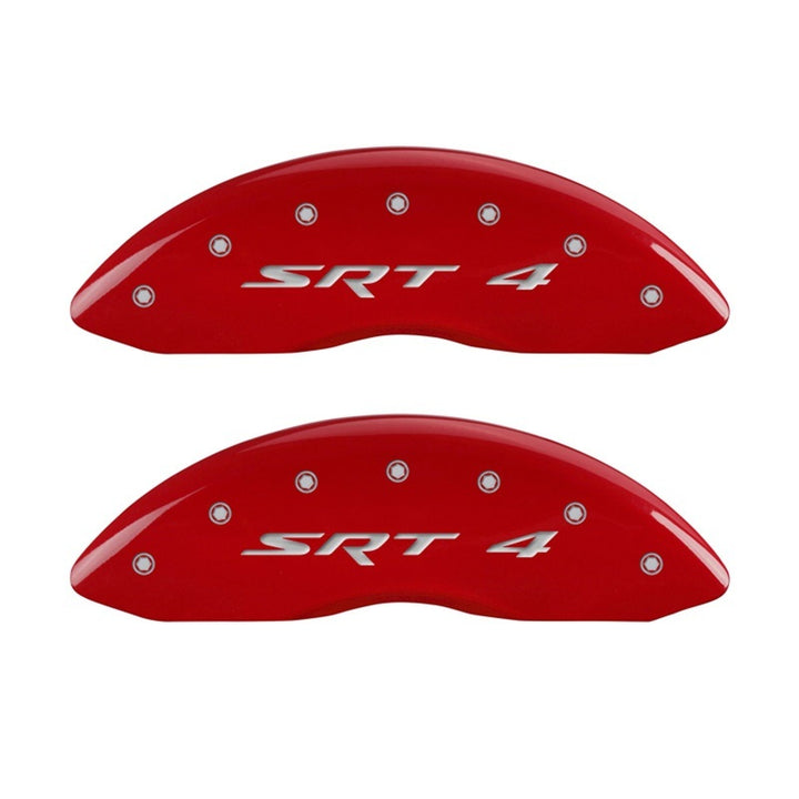 MGP Front set 2 Caliper Covers Engraved Front SRT4 Red finish silver ch