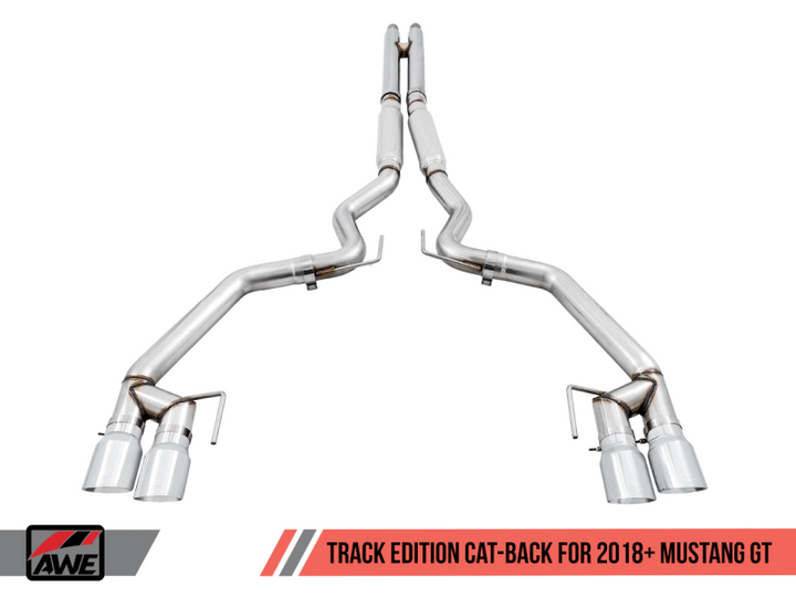 AWE Tuning 2018+ Ford Mustang GT (S550) Cat-Back Exhaust - Track Edition (Quad Chrome Silver Tips)