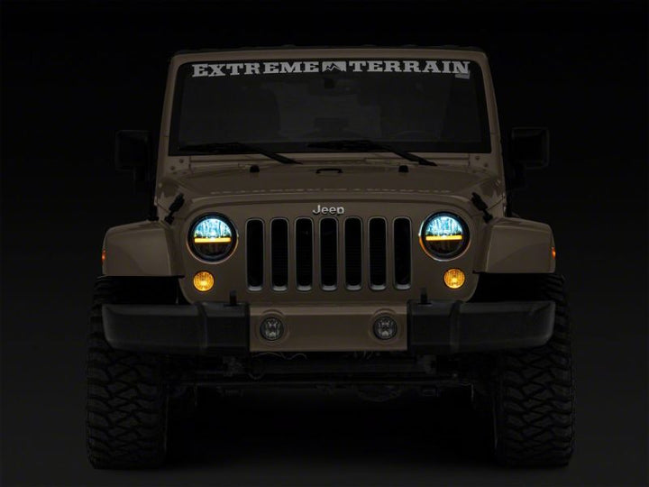 Raxiom 97-18 Jeep Wrangler TJ & JK Axial 7-In LED Headlights w/ DRL - Black Housing (Clear Lens)