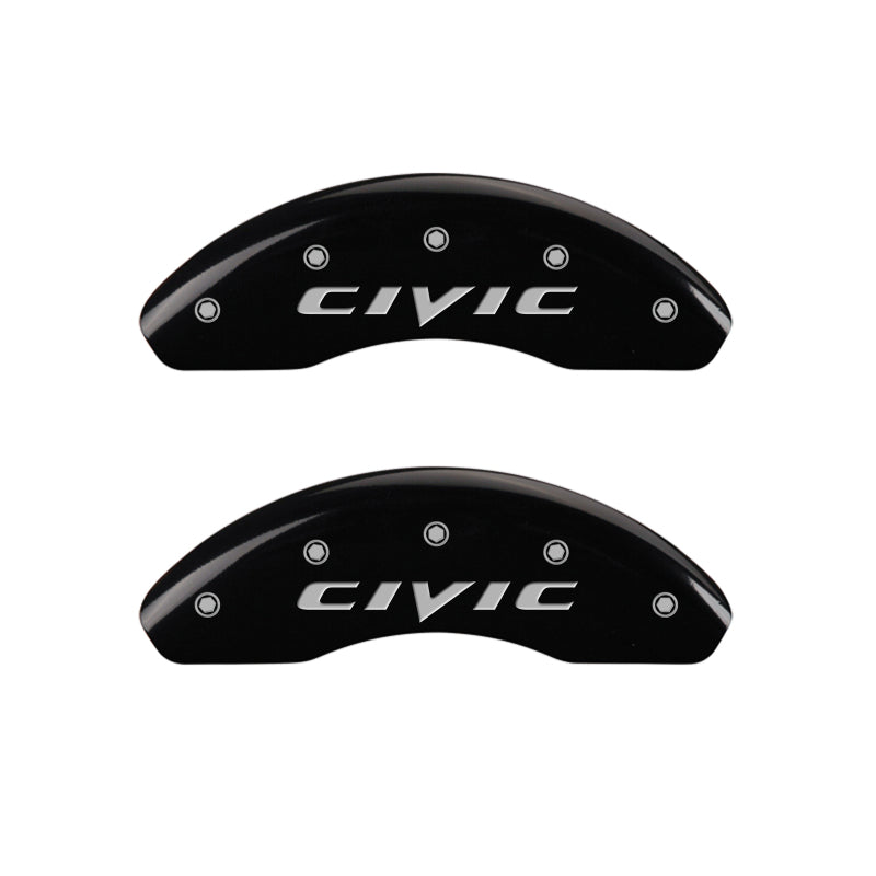 MGP 4 Caliper Covers Engraved Front & Rear MGP Yellow Finish Black Char 2017 Honda Civic