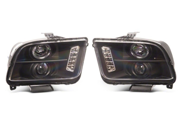 Raxiom 05-09 Ford Mustang Excluding GT500 LED Halo Projector Headlights- Black Housing (Clear Lens)