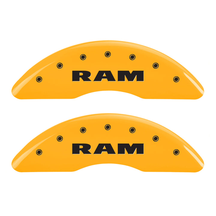 MGP 4 Caliper Covers Engraved Front & Rear RAM Yellow finish black ch