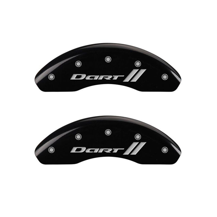 MGP 4 Caliper Covers Engraved Front & Rear With stripes/Dart Black finish silver ch