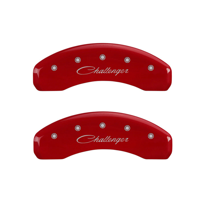 MGP 4 Caliper Covers Engraved Front & Rear Cursive/Challenger Yellow finish black ch