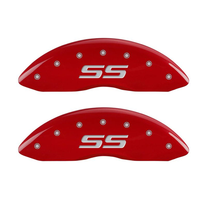 MGP 4 Caliper Covers Engraved Front & Rear Monte Carlo style/SS Red finish silver ch