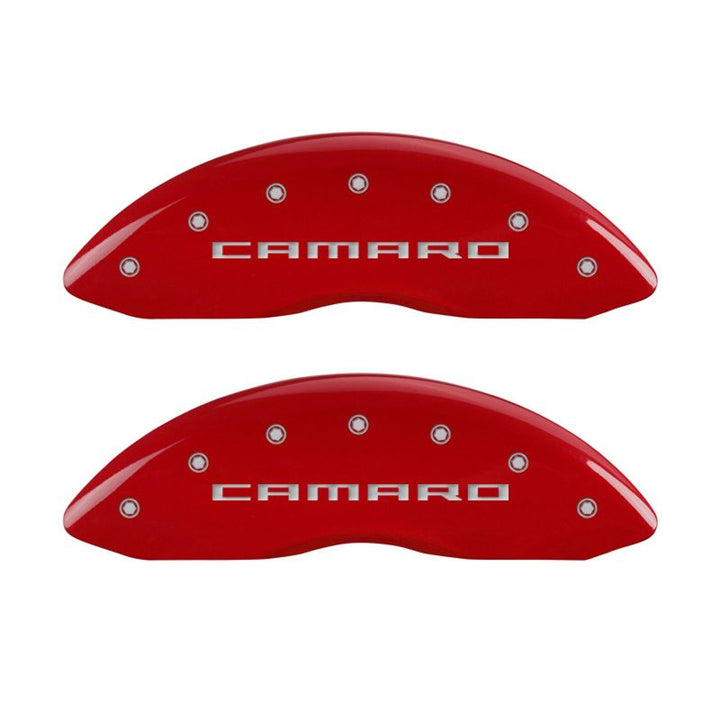 MGP 4 Caliper Covers Engraved Front & Rear Gen 5/Camaro Red finish silver ch