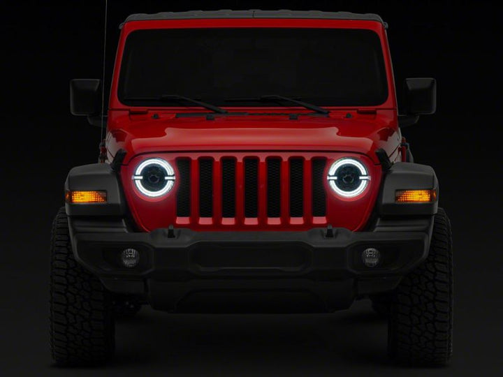 Raxiom 18-23 Jeep Wrangler JL Axial Series 9-In LED Angel Eye Headlights- Black Housing (Clear Lens)