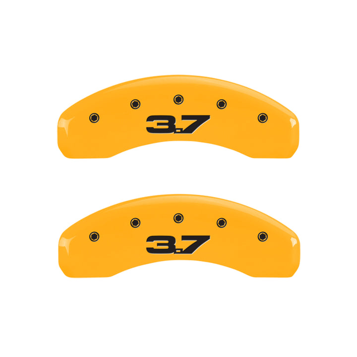 MGP 4 Caliper Covers Engraved Front 2015/Mustang Engraved Rear 2015/37 Yellow finish black ch