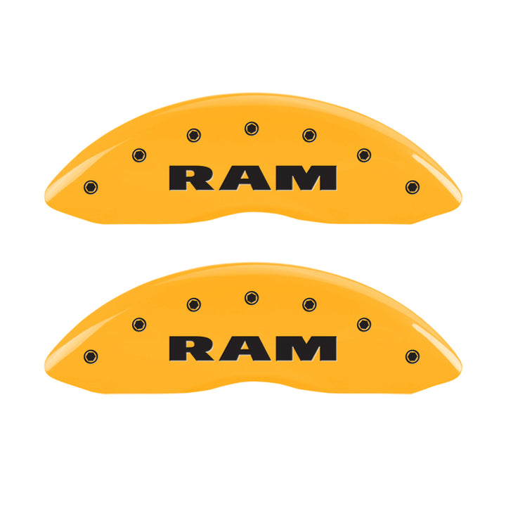 MGP 4 Caliper Covers Engraved Front & Rear RAM Yellow finish black ch