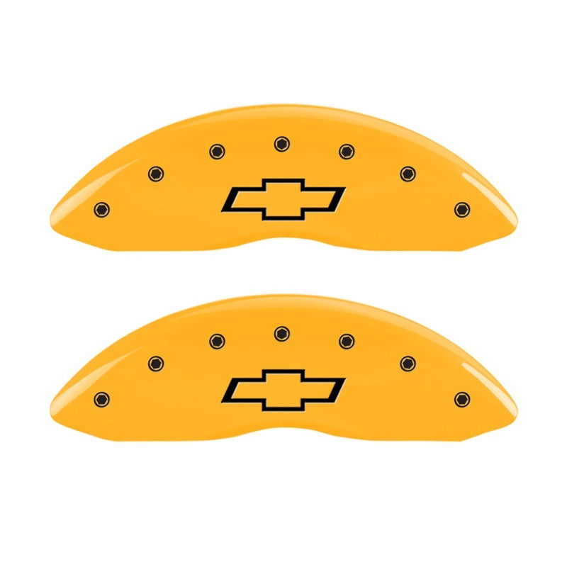 MGP Front set 2 Caliper Covers Engraved Front Bowtie Yellow finish black ch