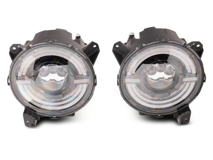Raxiom 18-23 Jeep Wrangler JL Axial Series 9-In LED Angel Eye Headlights- Black Housing (Clear Lens)
