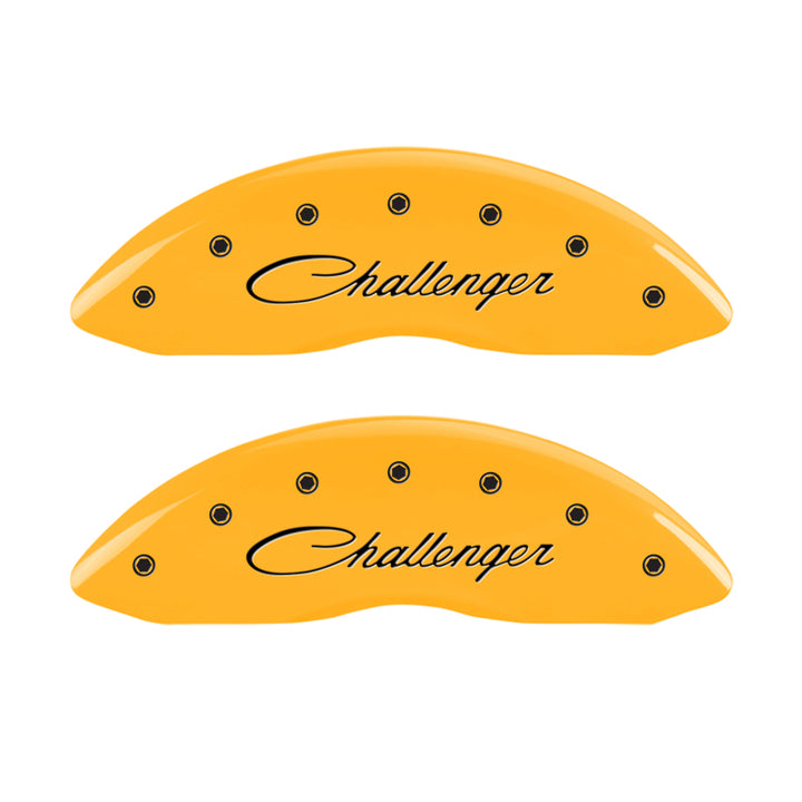 MGP 4 Caliper Covers Engraved F & R Cursive/Challenger Yellow Finish Black Char 2006 Dodge Charger