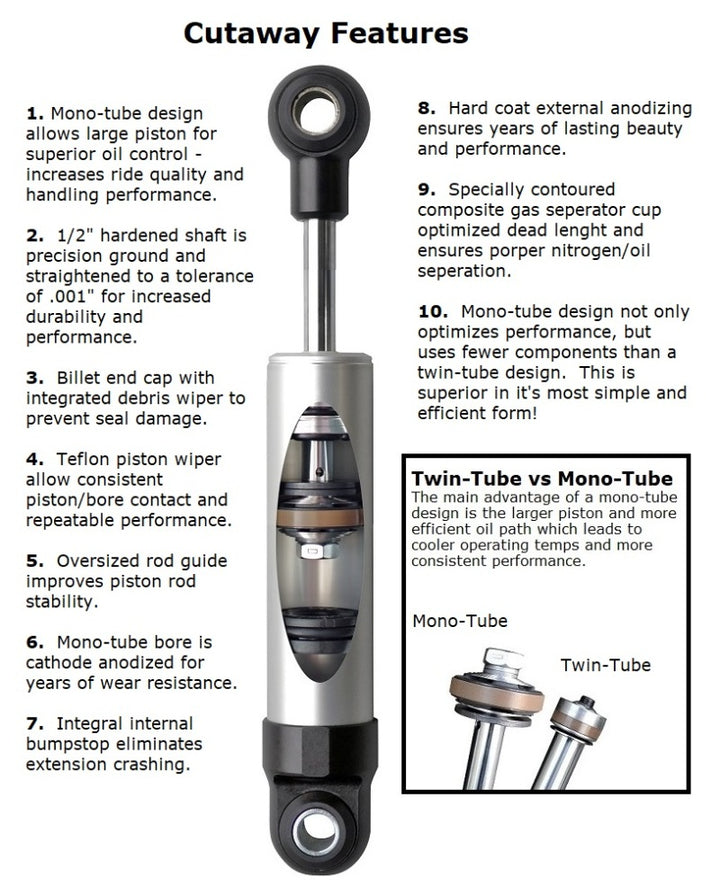 Ridetech HQ Series Shock Absorber Single Adjustable 4.75in Stroke Wide Stud Plate/T-bar Mounting