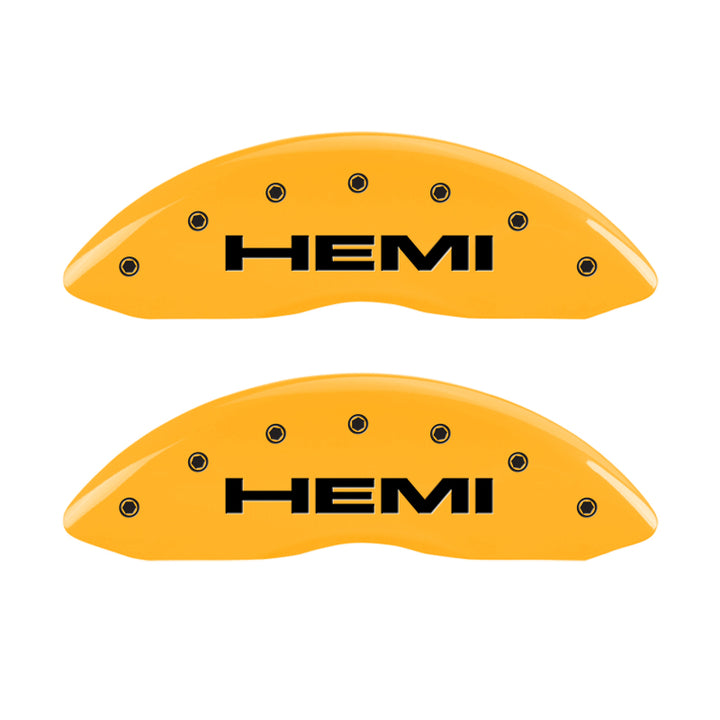 MGP 4 Caliper Covers Engraved Front & Rear Hemi Yellow finish black ch