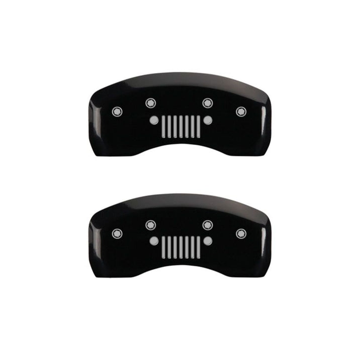 MGP 4 Caliper Covers Engraved Front JEEP Engraved Rear JEEP Grill logo Black finish silver ch