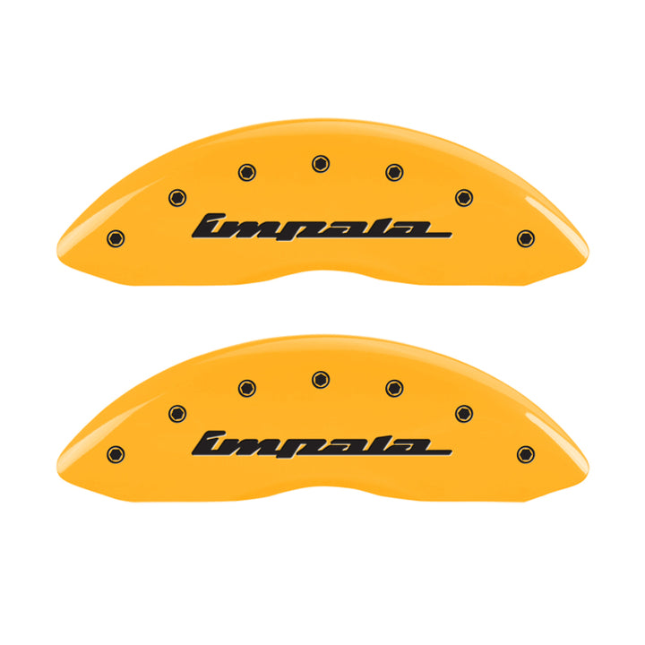 MGP 4 Caliper Covers Engraved Front & Rear Impala Yellow finish black ch
