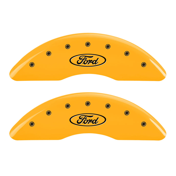 MGP 4 Caliper Covers Engraved Front & Rear Oval logo/Ford Yellow finish black ch