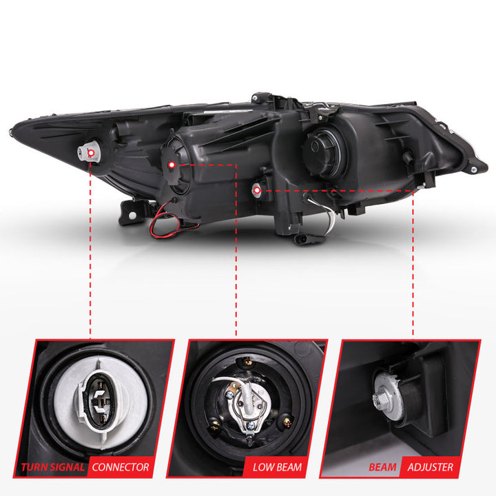ANZO 2009-2012 Acura TSX Projector Headlights w/ Halo Black (CCFL) (HID Compatible)