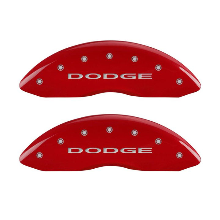 MGP Front set 2 Caliper Covers Engraved Front With out stripes/Dodge Red finish silver ch