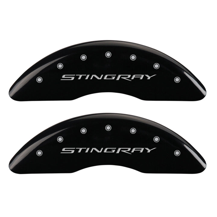 MGP 4 Caliper Covers Engraved Front & Rear Stingray Black finish silver ch