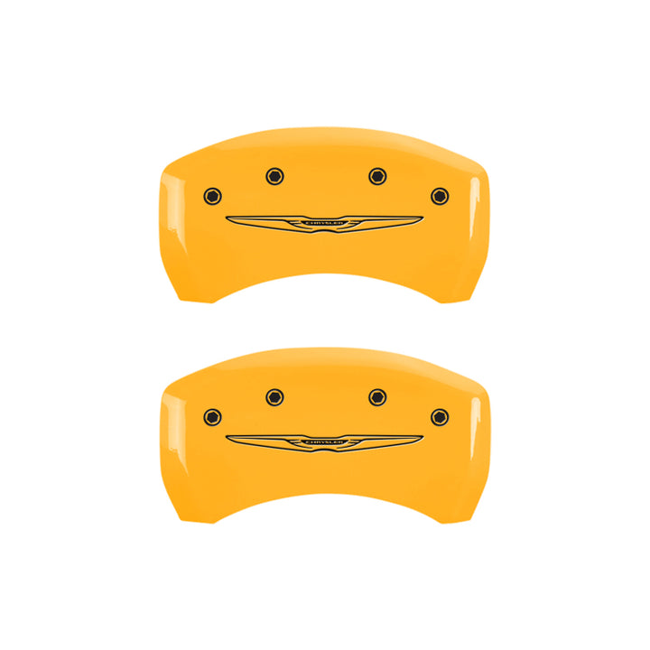 MGP 4 Caliper Covers Engraved Front & Rear Style 2/Chrysler Wing Yellow finish black ch