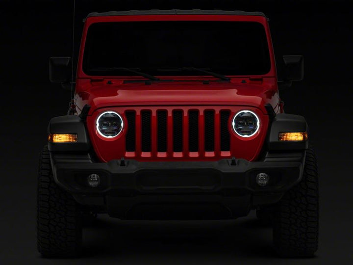 Raxiom 18-23 Jeep Wrangler JL Axial Series 9-In Angel Eye LED Headlights- Black Housing (Clear Lens)