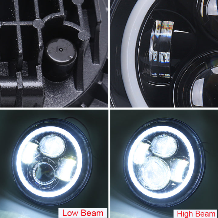 Raxiom 97-18 Jeep Wrangler TJ/JK Axial 7-Inch LED Headlights w/RGB Halo- Black Housing (Clear Lens)
