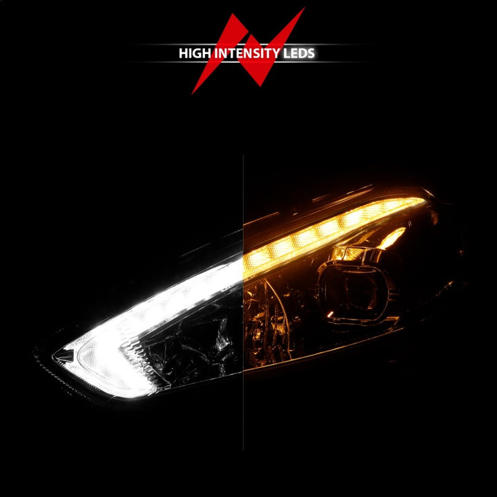 ANZO 15-18 Ford Focus Projector Headlights - w/ Light Bar Switchback Black Housing