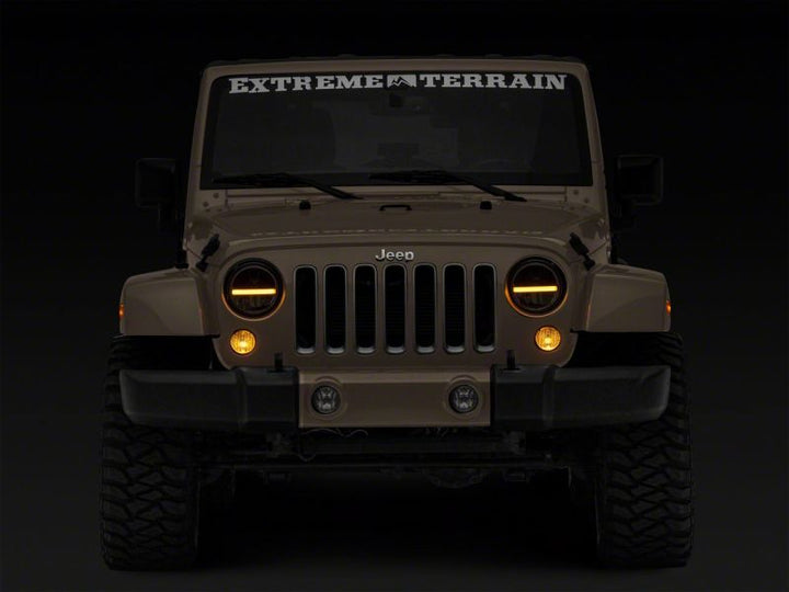 Raxiom 97-18 Jeep Wrangler TJ & JK Axial 7-In LED Headlights w/ DRL - Black Housing (Clear Lens)