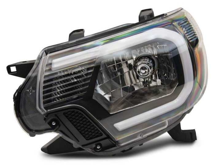 Raxiom 12-15 Toyota Tacoma Axial Series Headlights w/ LED Bar- Black Housing (Clear Lens)