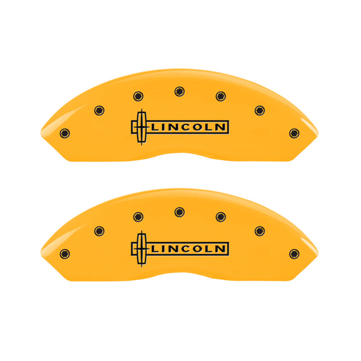 MGP 4 Caliper Covers Engraved Front & Rear Lincoln Yellow finish black ch