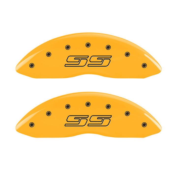 MGP 4 Caliper Covers Engraved Front & Rear Avalanche style/SS Yellow finish black ch