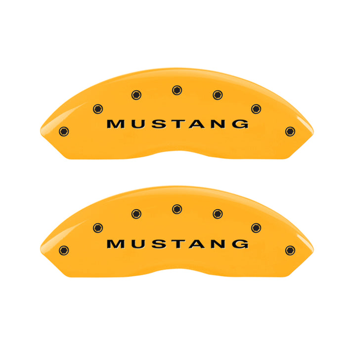 MGP 4 Caliper Covers Engraved Front Mustang - Engraved Rear S197/GT - Yellow Finish Blk Characters