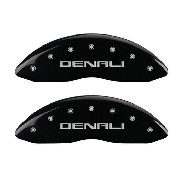 MGP 4 Caliper Covers Engraved Front & Rear Denali Black Finish Silver Char 2017 GMC Canyon