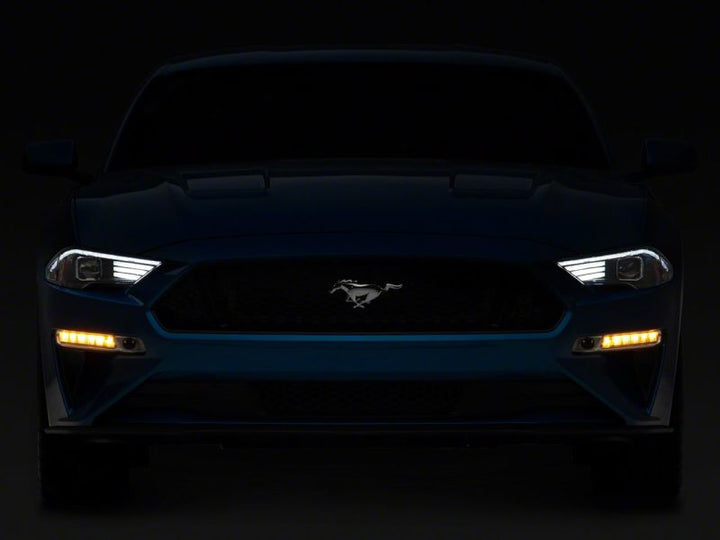Raxiom 18-23 Ford Mustang GT EcoBoost LED Projector Headlights- Black Housing (Clear Lens)