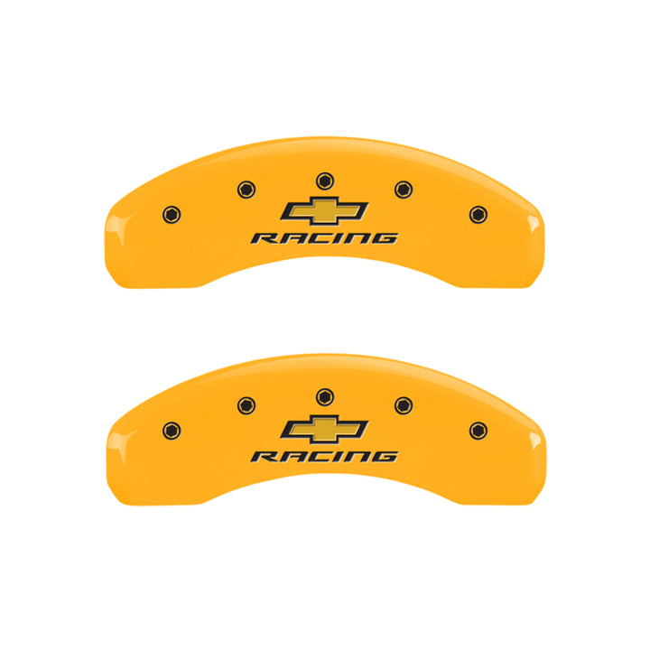 MGP 4 Caliper Covers Engraved Front & Rear Chevy racing Yellow finish black ch