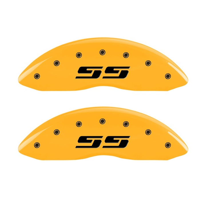 MGP 2 Caliper Covers Engraved Silverado SS Yellow Finish Blk Char 10 Chevy Silverado 1500