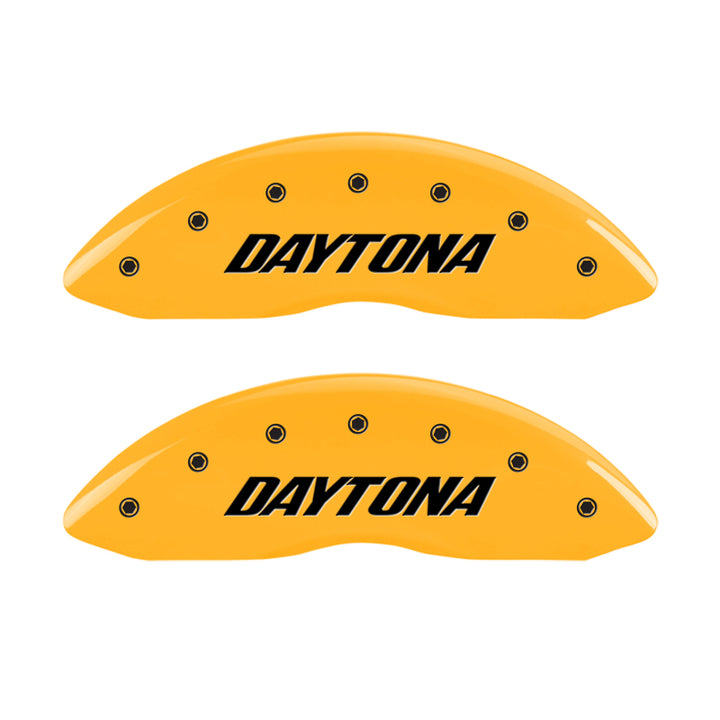 MGP 4 Caliper Covers Engraved Front & Rear Daytona Yellow finish black ch