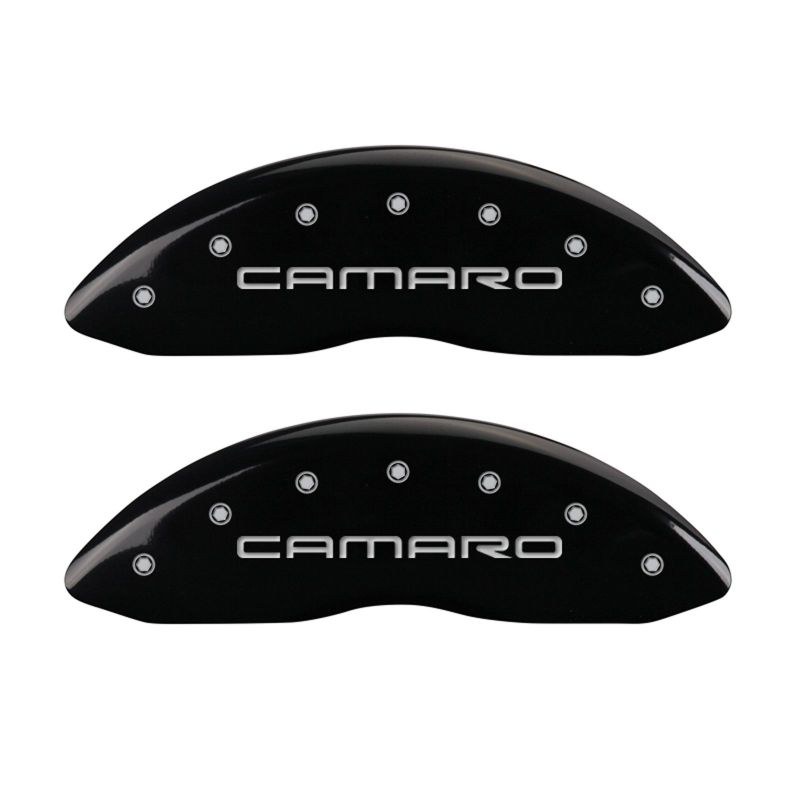 MGP 4 Caliper Covers Engraved Front Gen 4/Camaro Engraved Rear Gen 4/Z28 Black finish silver ch
