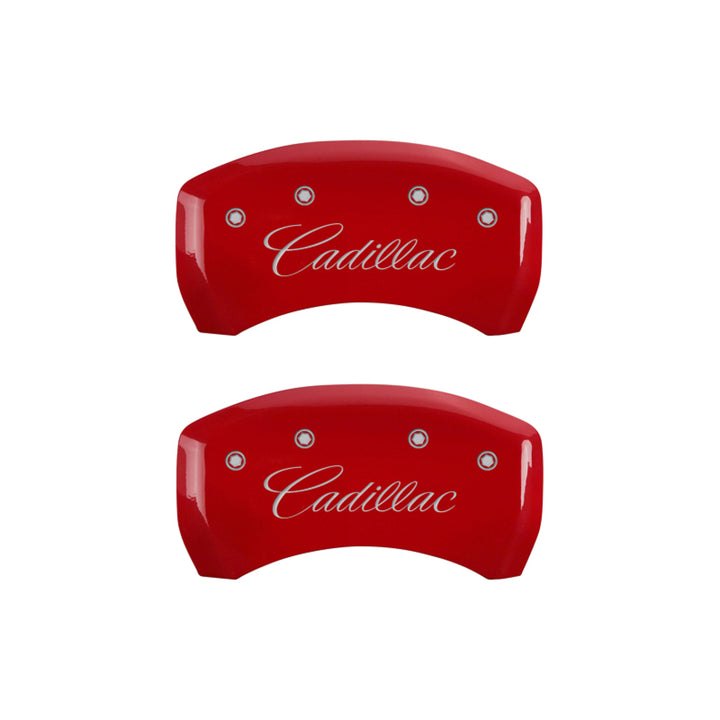 MGP 4 Caliper Covers Engraved Front & Rear Cursive/Cadillac Red Finish Silver Char 2016 Cadillac CT6
